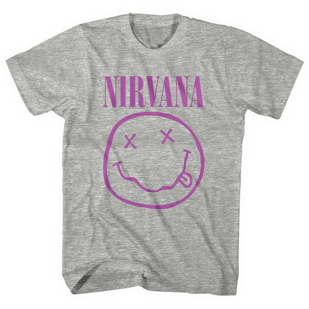 Nirvana Unisex T Shirt Purple Smiley Grey